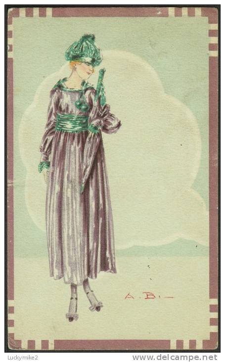 "Autumn Fashion"  Illustrated By  'A Bianchi',   Posted 1918  (censor's Mark).      G-126 - Fashion