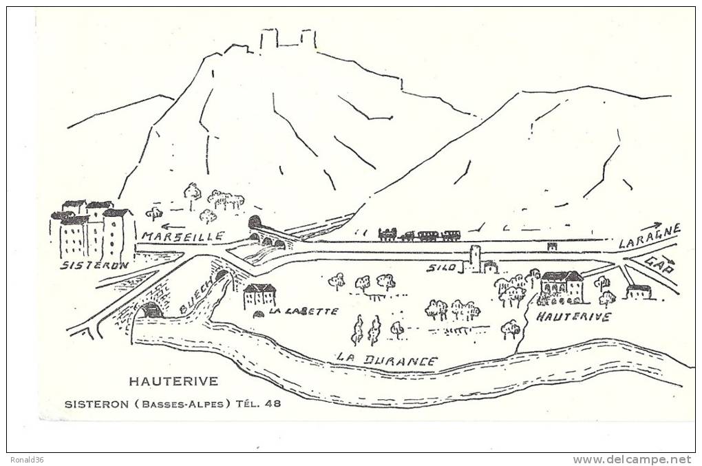 Cp 04 SISTERON HAUTERIVE Illustrée Base Alpes Plan Téléphone 48 LARAGNE GAP LA LASETTE DURANCE Train Chemin De Fer Silo - Other & Unclassified