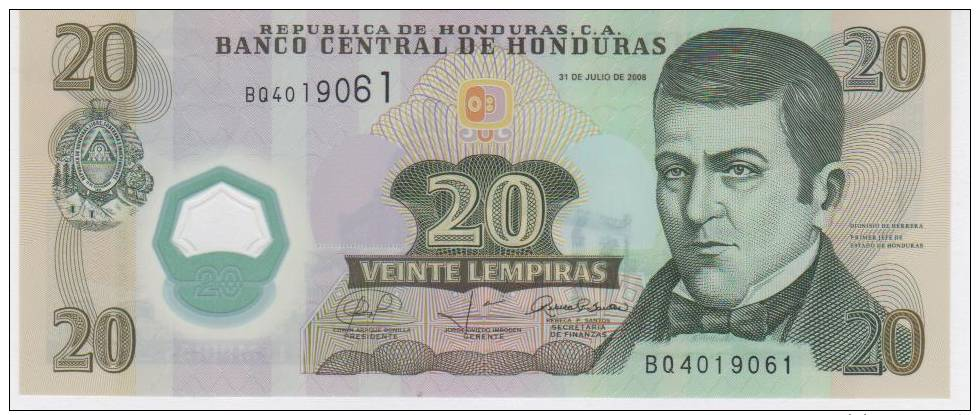 HONDURAS 20 Lemp. 2008 POLYMERO , UNC - Honduras