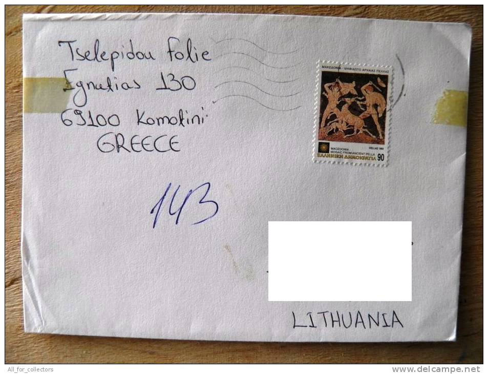 Cover Sent From Greece To Lithuania, 1993, Macedonia, Art Mosaic From Ancient Pella - Used Stamps