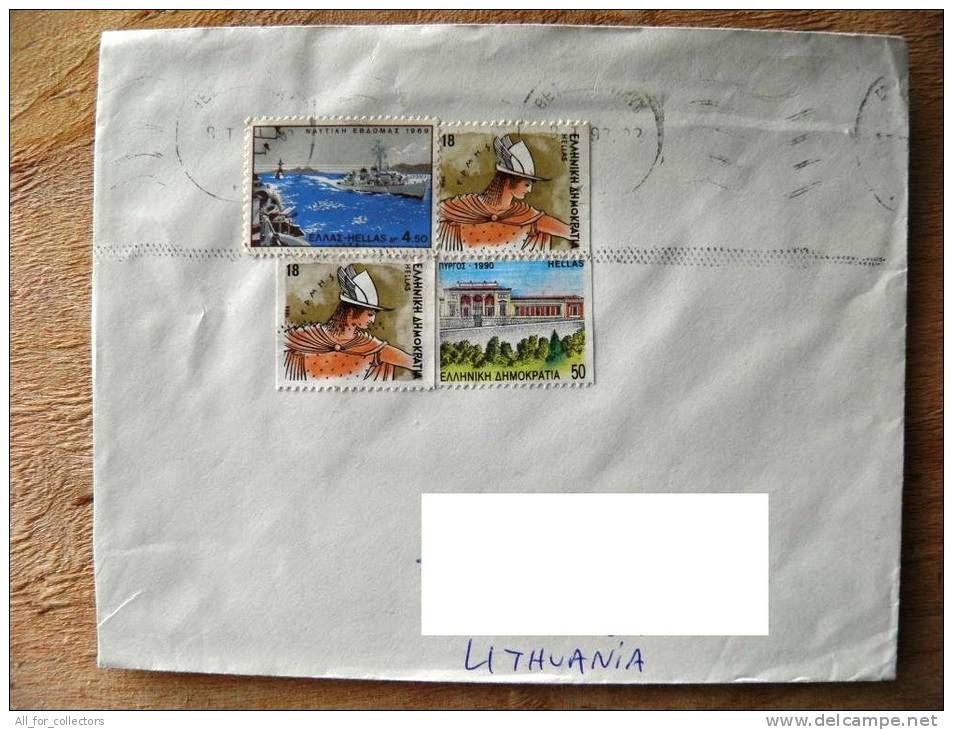 Cover Sent From Greece To Lithuania, 1992, Ship Navy - Used Stamps