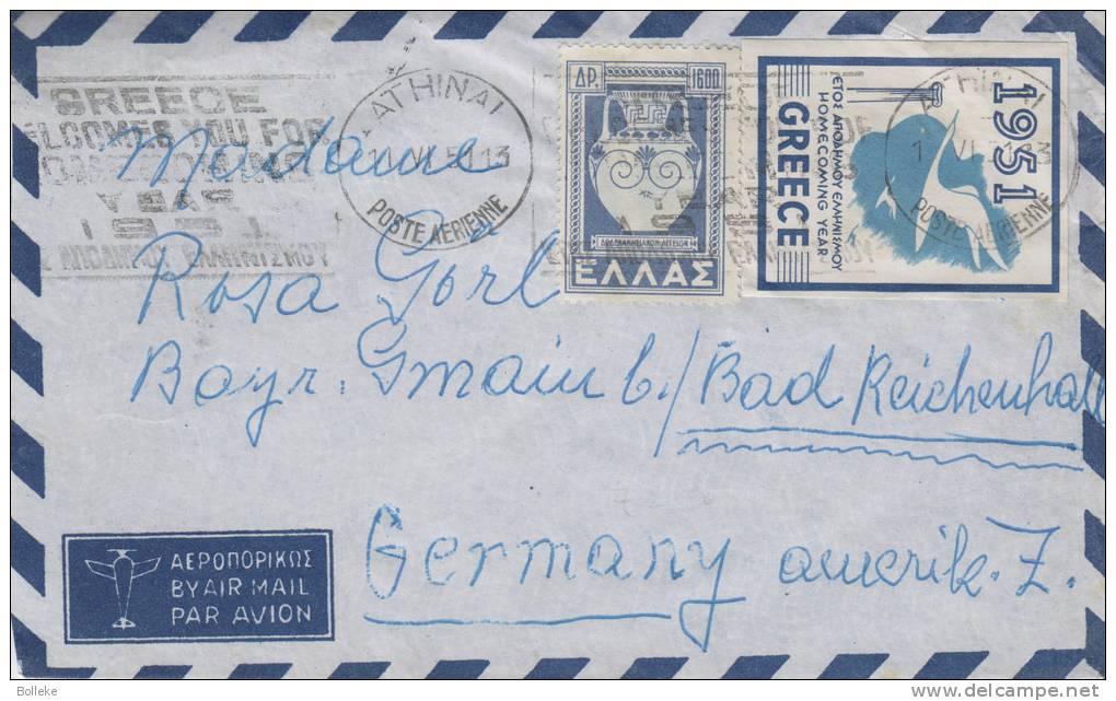 Oiseaux - Grèce - Lettre De 1951 - Avec Vignette NON Dentelée - Cartas & Documentos