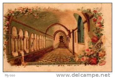 Petit Calendrier Chromo, Chocolaterie Aiguebelle , Vue Du Monastere, Cloitre Des Religieux De L´abbaye 1896 - Kleinformat : ...-1900