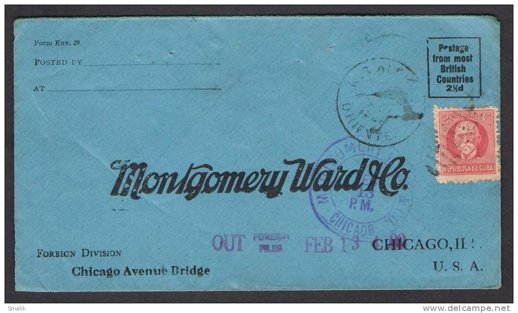 CUBA Postal History Cover From Foreign Division To Montgomery Ward Co. USA 1920 - Other & Unclassified