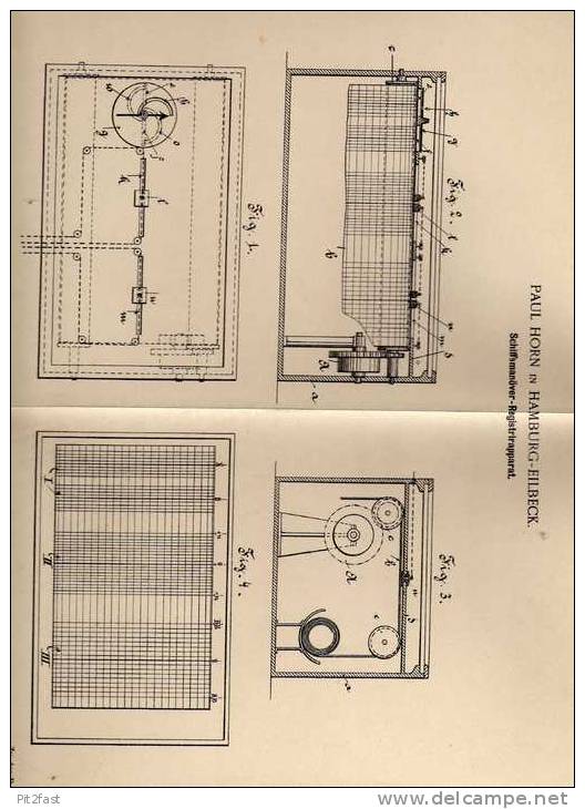 Original Patentschrift - Schiffsmanöver - Registrierapparat , 1901 , P. Horn In Hamburg - Eilbeck , Schiff !!! - Altri & Non Classificati