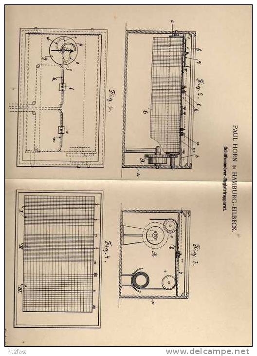 Original Patentschrift - Schiffsmanöver - Registrierapparat , 1901 , P. Horn In Hamburg - Eilbeck , Schiff !!! - Other & Unclassified