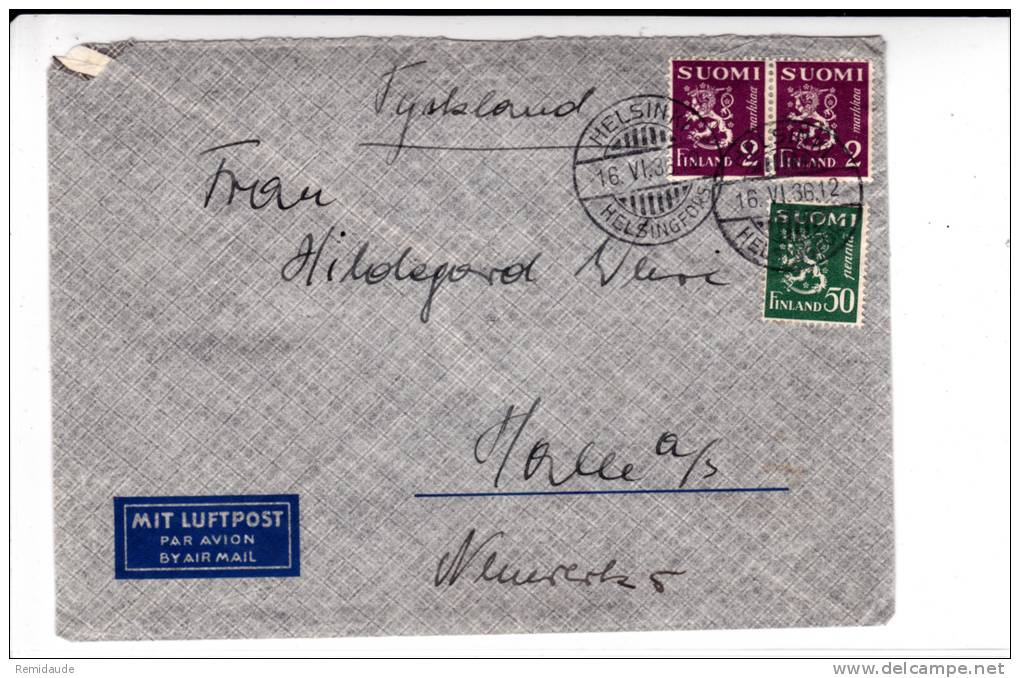 FINLAND - 1936 - ENVELOPPE Par AVION De HELSINKI Pour HALLE (GERMANY) - Storia Postale