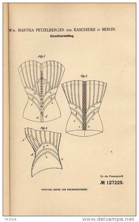 Original Patentschrift - Versteifung Für Korsett , 1900 , M. Petzelberger In Berlin !!! - 1900-1940