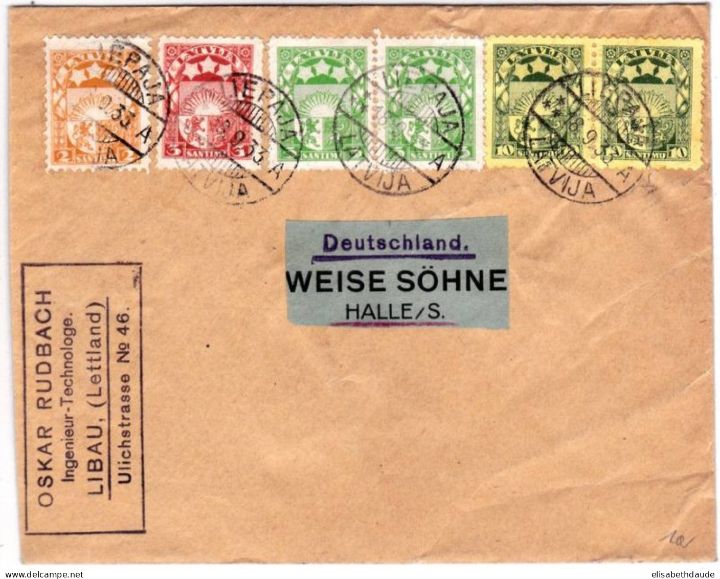 LETTONIE - 1933 - ENVELOPPE De LIEPAJA (LIBAU)  Pour HALLE (GERMANY) - Lettonie