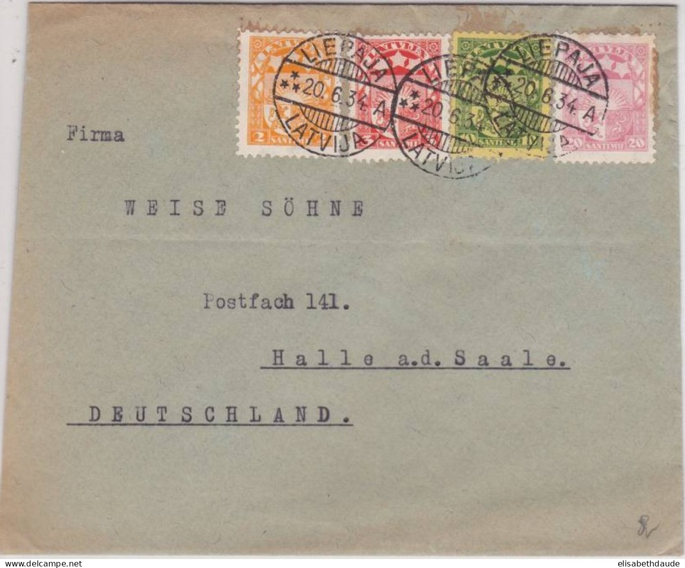 LETTONIE - 1934 - ENVELOPPE De LIEPAJA (LIBAU)  Pour HALLE (GERMANY) - Lettland
