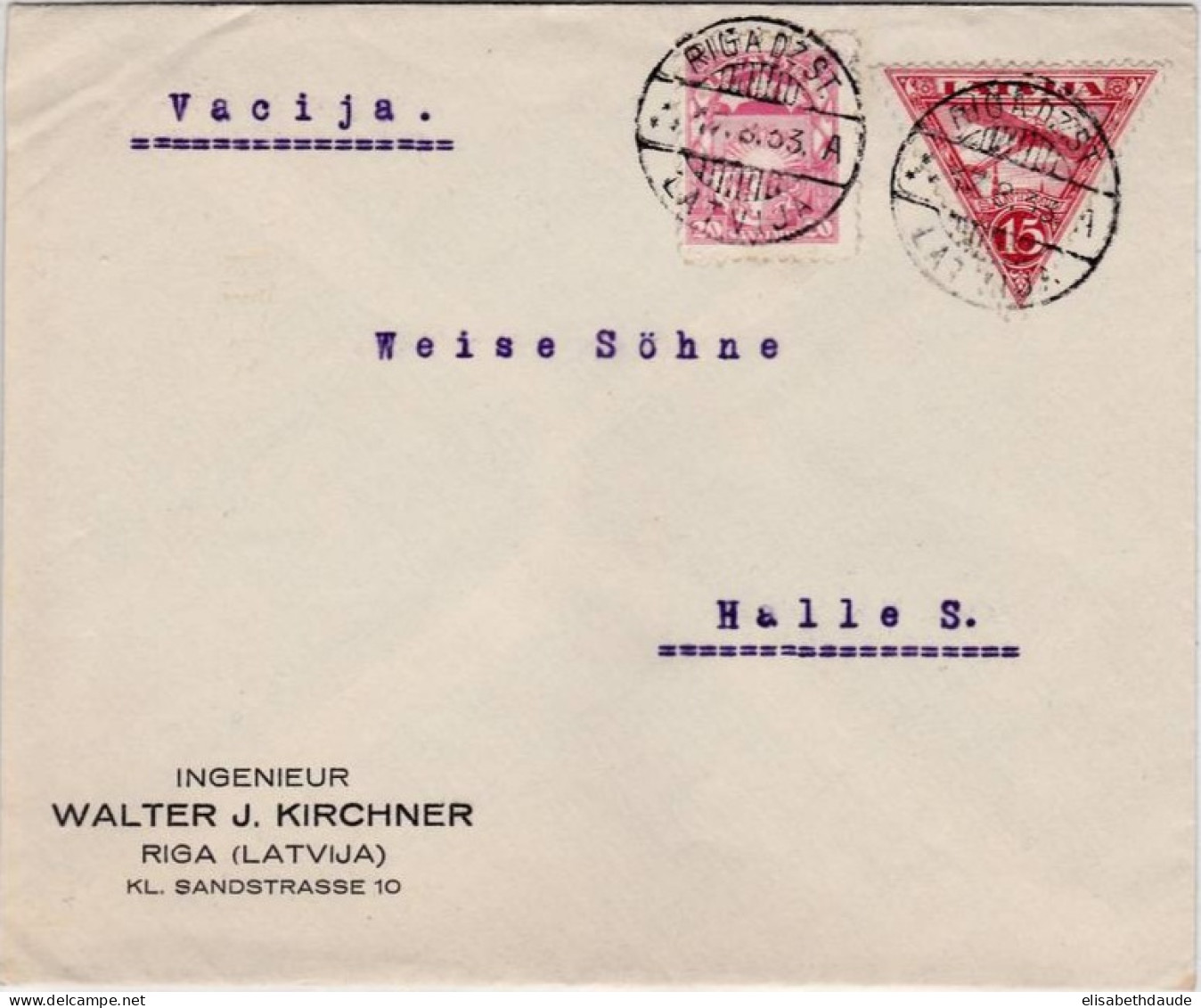 LETTONIE - 1933 - ENVELOPPE De RIGA Pour HALLE (GERMANY) - TIMBRE POSTE AERIENNE - Lettland