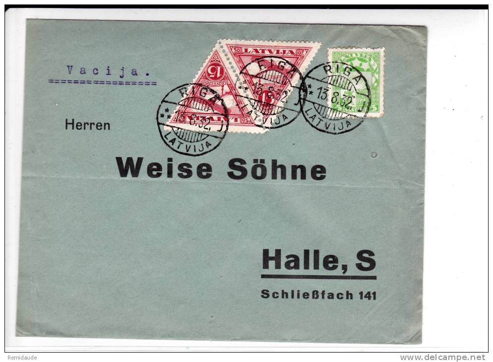 LETTONIE - 1932 - ENVELOPPE De RIGA Pour HALLE (GERMANY) - TIMBRES POSTE AERIENNE TETE-BECHE - Lettonie