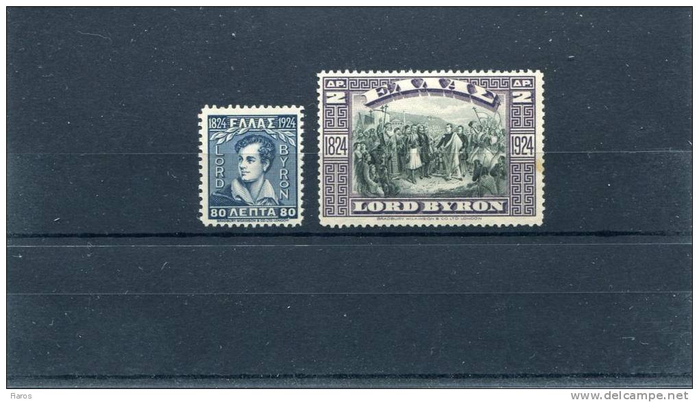 1924-Greece- "Lord Byron"- Complete Set MNH (small Toning Spot On 2Dr.) - Neufs