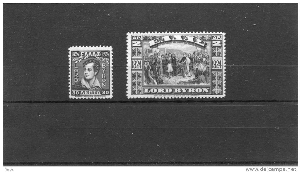 1924-Greece- "Lord Byron"- Complete Set MH (lightly Toned) - Nuevos