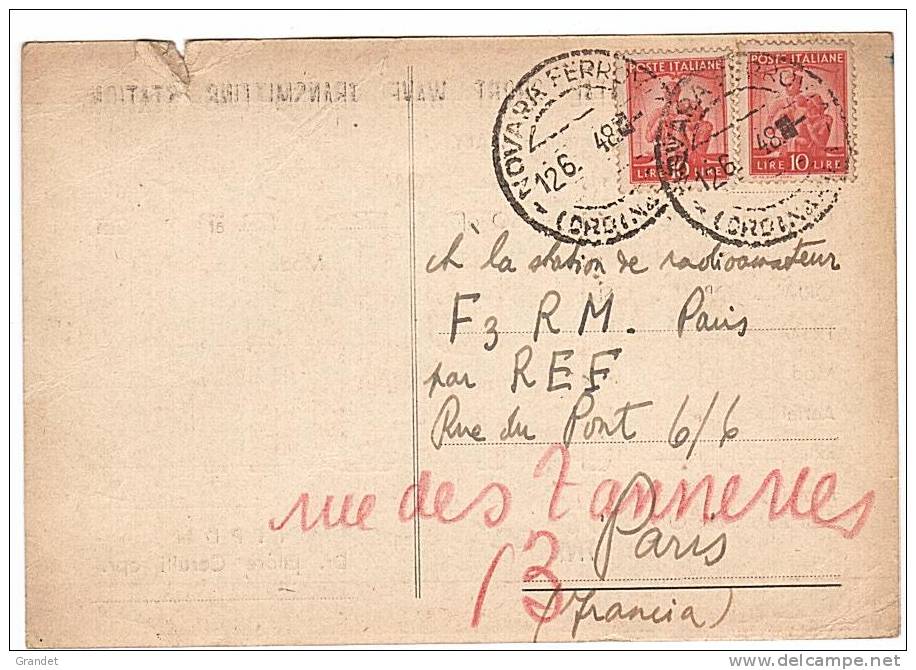 CARTE RADIO - QSL - ITALIE - NOVARA - 1948. - Radio Amateur