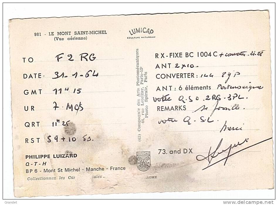 CARTE RADIO QSL - MONT SAINT MICHEL - MANCHE. - Radio Amatoriale