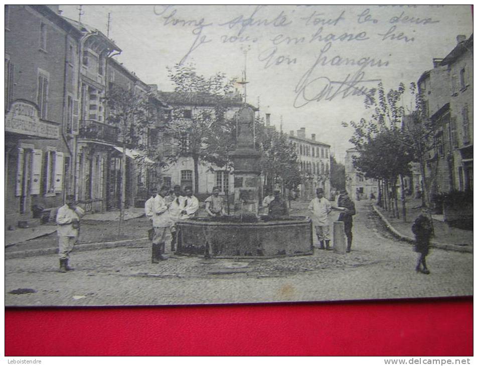 CPA-AUVERGNE-63-LEZOUX-PLACE DES BALMETTES ET RUE NEUVE -ANIMEE MILITAIRES-MAGAZIN / COMMERCE M BRUNEL-CARTE EN BON ETAT - Lezoux