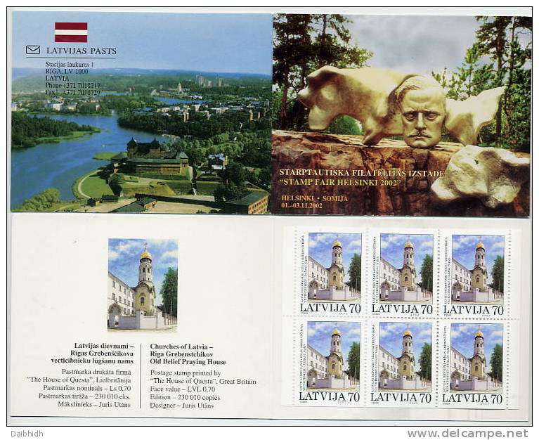 LATVIA 2002 Helsinki Booklet With Church Michel 578 X 6  MNH / ** - Lettonie