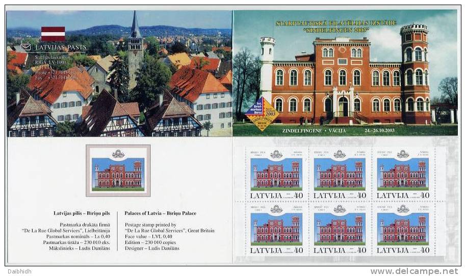 LATVIA 2003 Sindelfingen Booklet With Birini Palace Michel 597 X 6  MNH / ** - Lettland