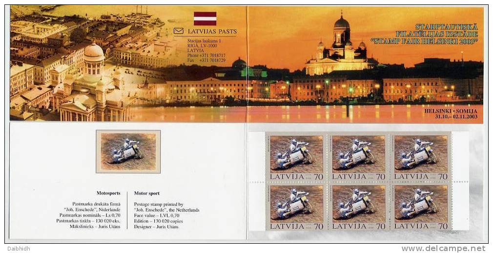 LATVIA 2003 Helsinki Booklet With Motocross Michel 599 X 6  MNH / ** - Lettonie