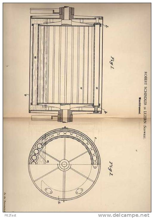 Original Patentschrift - R. Schindler In Luzern , 1895 , Waschmaschine , Waschtrommel !!! - Machines