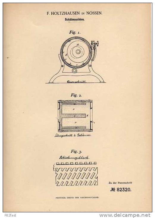 Original Patentschrift -F. Holtzhausen In Nossen , 1893 , Schälmaschine  !!! - Maschinen