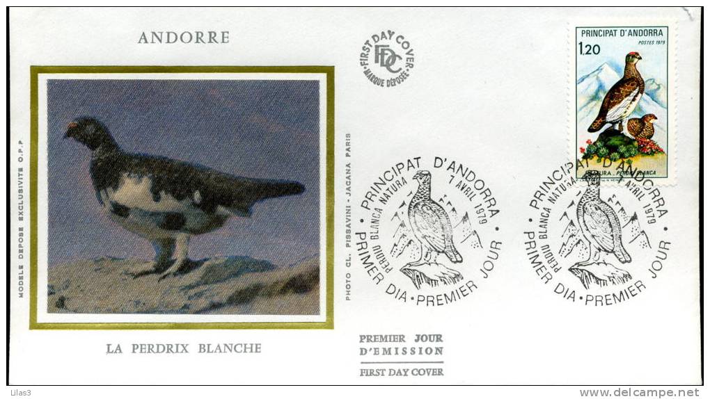 Oiseau Animal FDC Principal D'andorra Perdrix Blanche 1979 Superbe - Lettres & Documents