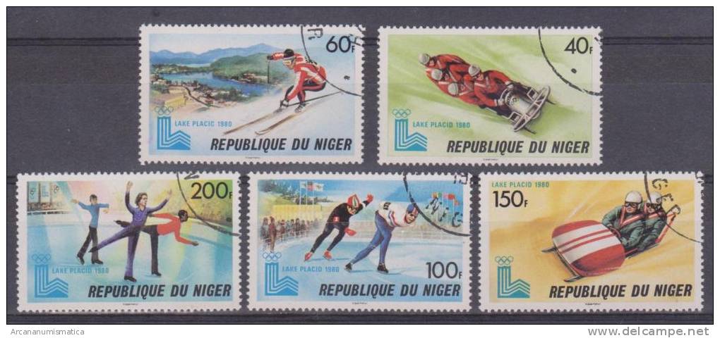 NIGER  Lote 5  Sellos Usados 1.980  "LAKE PLACID 1980"      S-209 - Invierno 1980: Lake Placid