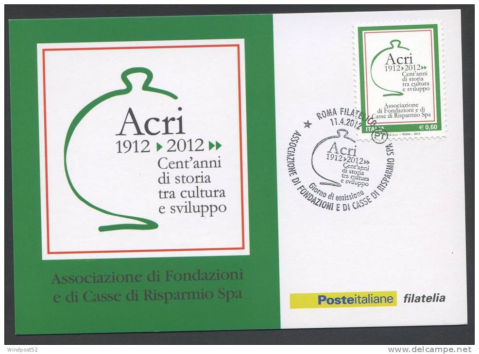 ITALIA - FDC CARTOLINA MAXIMUM CARD 2012 - ACRI ASSOCIAZIONE CASSE DI RISPARMIO - 280 - Maximumkaarten