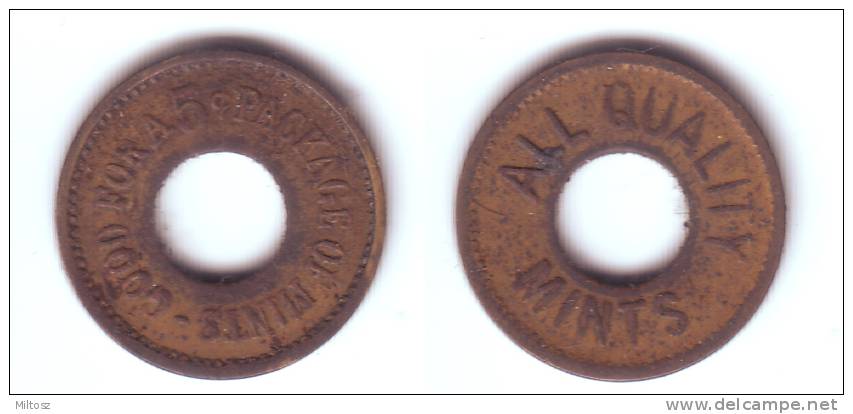 U.S.A. Token "ALL QUALITY MINTS" - "GOOD FOR A 5 C PACKAGE OF MINTS" - Andere & Zonder Classificatie