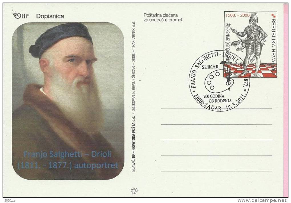 200 YEARS OF BIRTH PAINTER FRANJO SALGHETTI-DRIOLI, Zadar, 19.3.2011., Croatia, Carte Postale - Impresionismo
