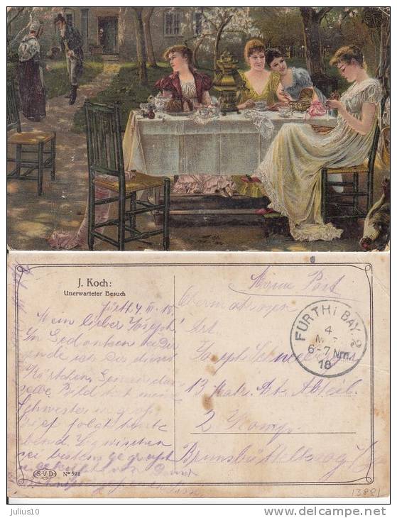 GERMANY 1918 J.Koch Unerwarteter Besuch Used Postcard #13881 - Furth