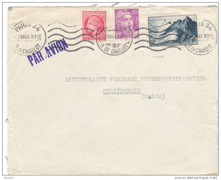 France Cover Sent Air Mail To Sweden Paris 7-12-1948 - Covers & Documents