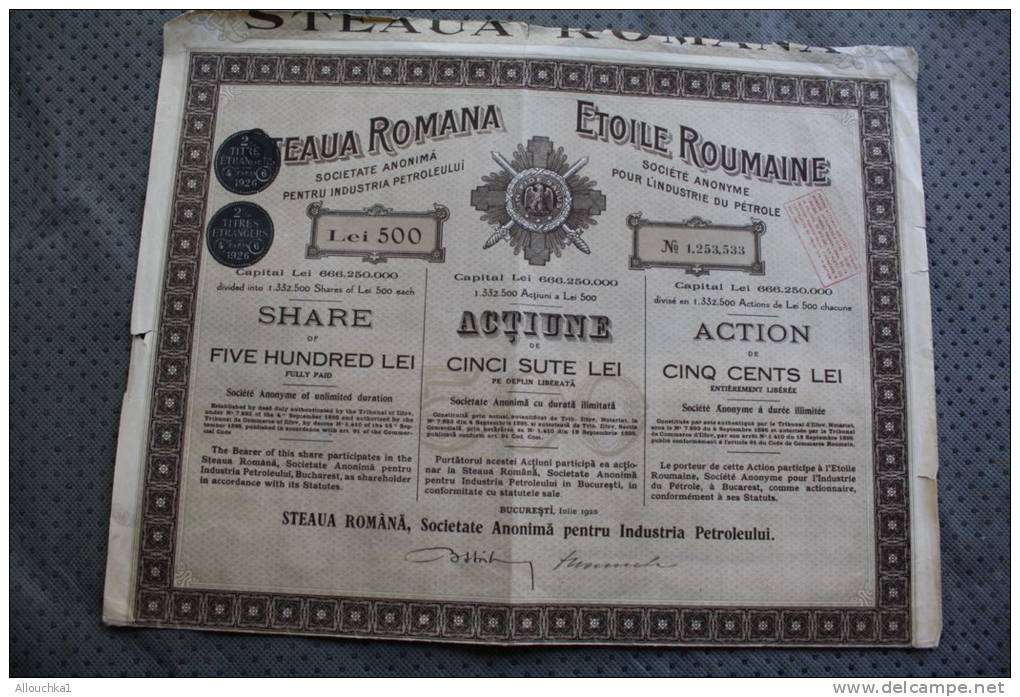 étoile Roumaine Société Anonyme Pr Industrie Du Pétrole-titre /action 500 Lei Pendru Industria Petroleului Bucarest 1895 - Oil