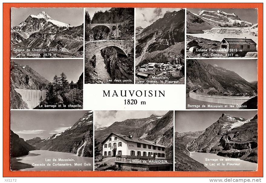 P736 Mauvoisin Val De Bagnes, Multivues,barrage,hôtel,Chanrion,Cabane Panossière.Circulé Timbre Manque,1960.Artag 3563 - Bagnes