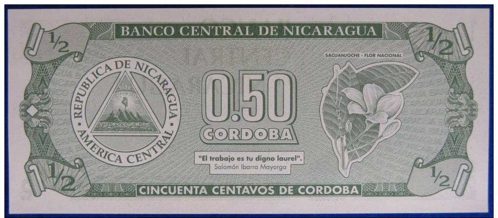 Banconota Banknote NICARAGUA 1/2 CORDOBA 1992 FDS #B842 - Nicaragua