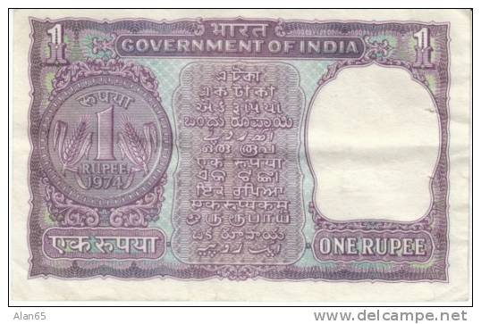 India #77n, 1 Rupee 1974 Banknote Currency Money - India