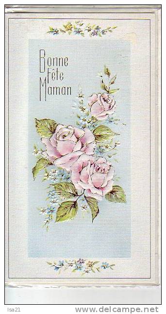 SPECIAL FETE DES MERES . Bonne Fête Maman . 3 Roses Sur Fond Bleu - Fête Des Mères