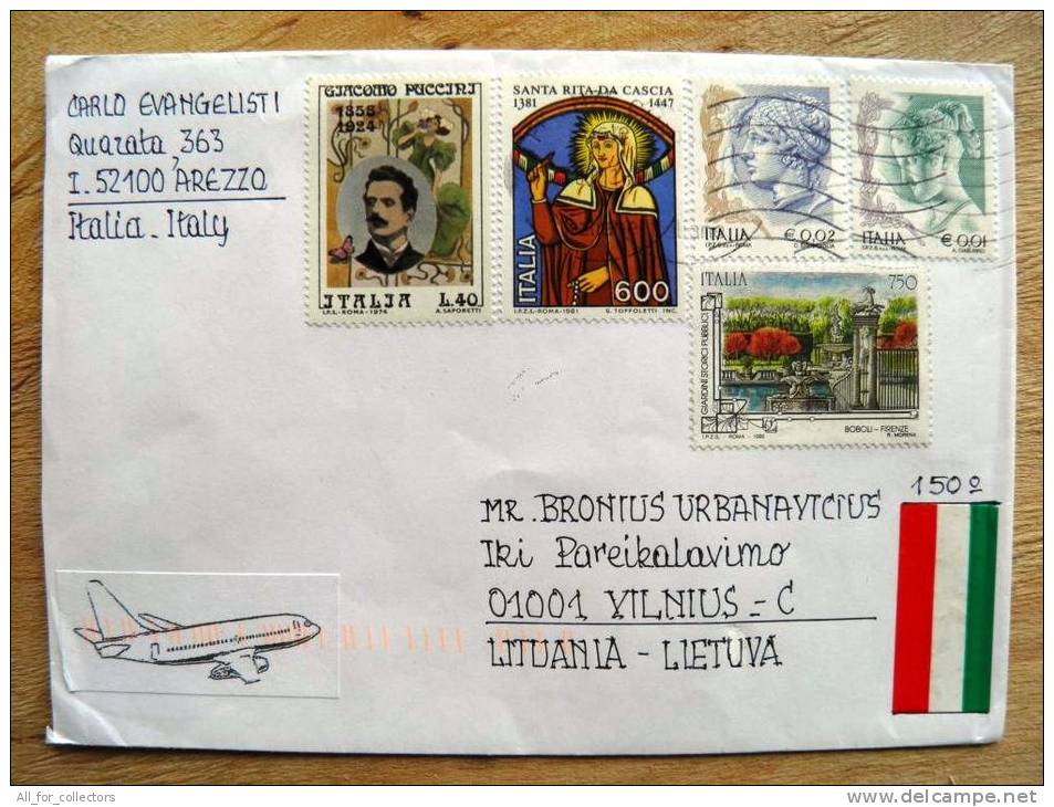 Cover Sent From Italy To Lithuania, 2011 Puccini Santa Rita Da Cascia - 2011-20: Marcophilie