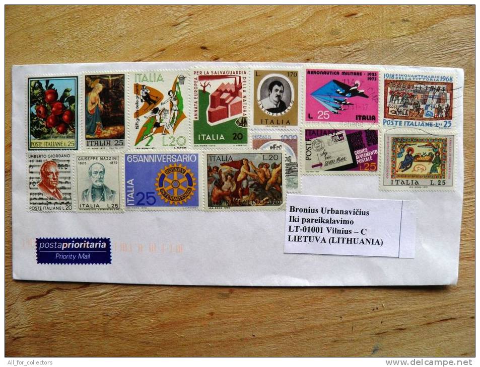 Cover Sent From Italy To Lithuania, 2011, 14 Stamps - 2011-20: Marcophilie