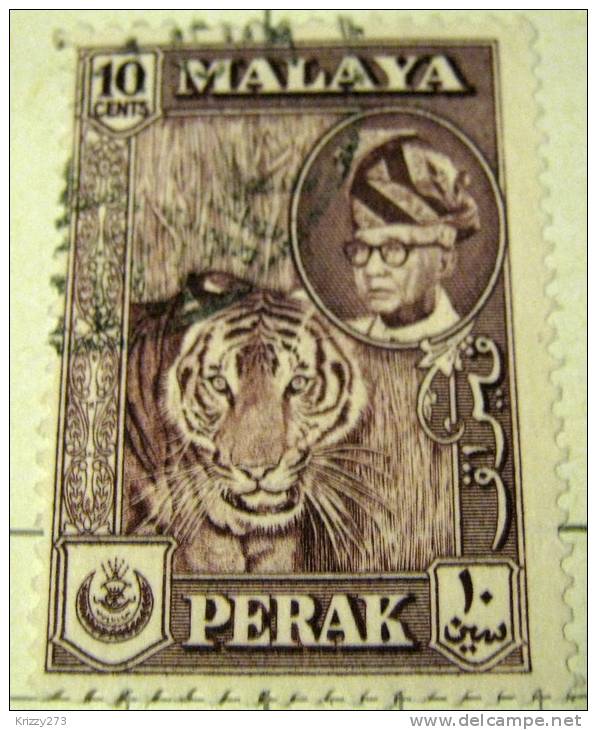 Perak 1957 Sultan Yusuf Izzuddin Shah Tiger 10c - Used - Perak