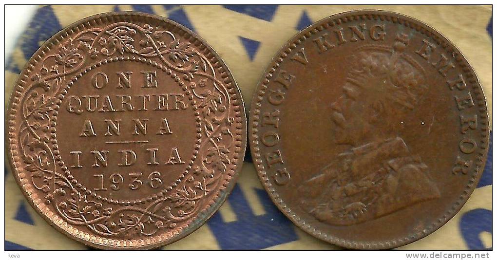 INDIA BRITISH 1/4 ANNA INSCRIPTIONS FRONT KGV HEAD BACK 1936 CHOICE UNC ! KM? READ DESCRIPTION CAREFULLY !!! - Indien