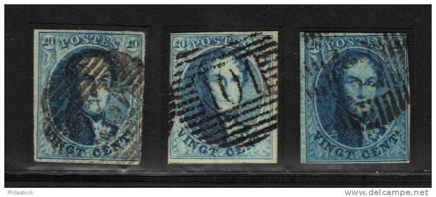 BELGIQUE N° 11 X 3 Nuances Obl. TTB à Superbe - 1858-1862 Medaillen (9/12)