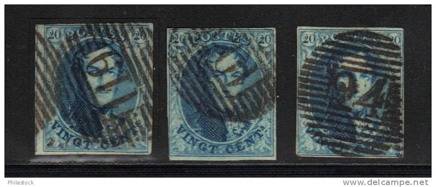 BELGIQUE N° 11 X 3 Nuances Obl. TTB à Superbe - 1858-1862 Medaillen (9/12)