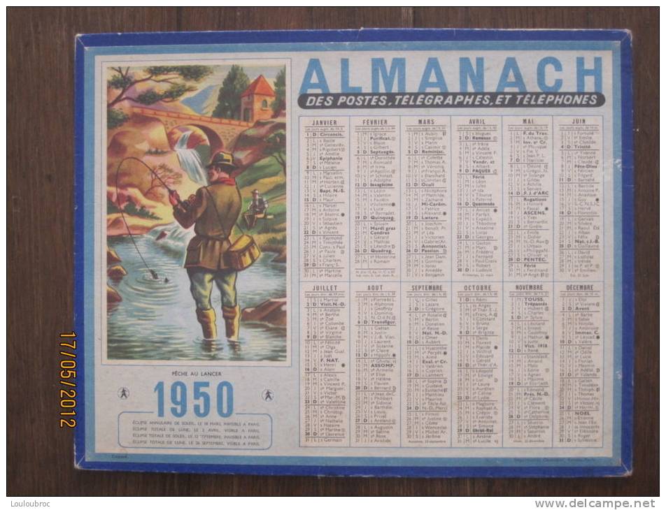 ALMANACH DES POSTES 1950 OBERTHUR PECHE AU LANCER CALENDRIER PTT - Grand Format : 1941-60