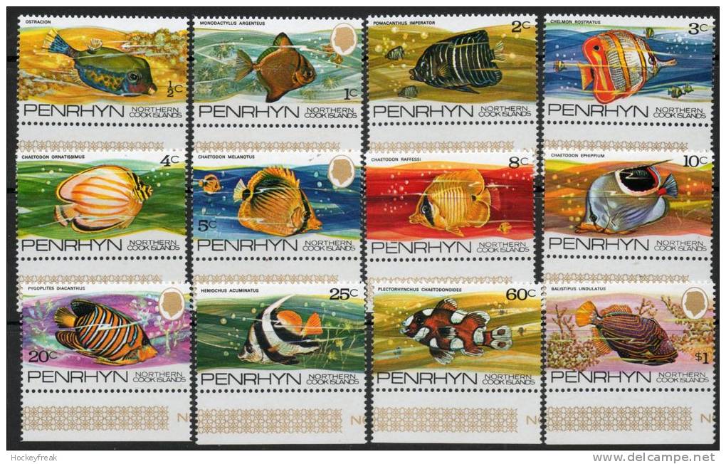 Penryhn Island 1974 - Fish Definitives Complete SG56-67 MNH Cat £14.30 SG2015 - See Description Below - Penrhyn