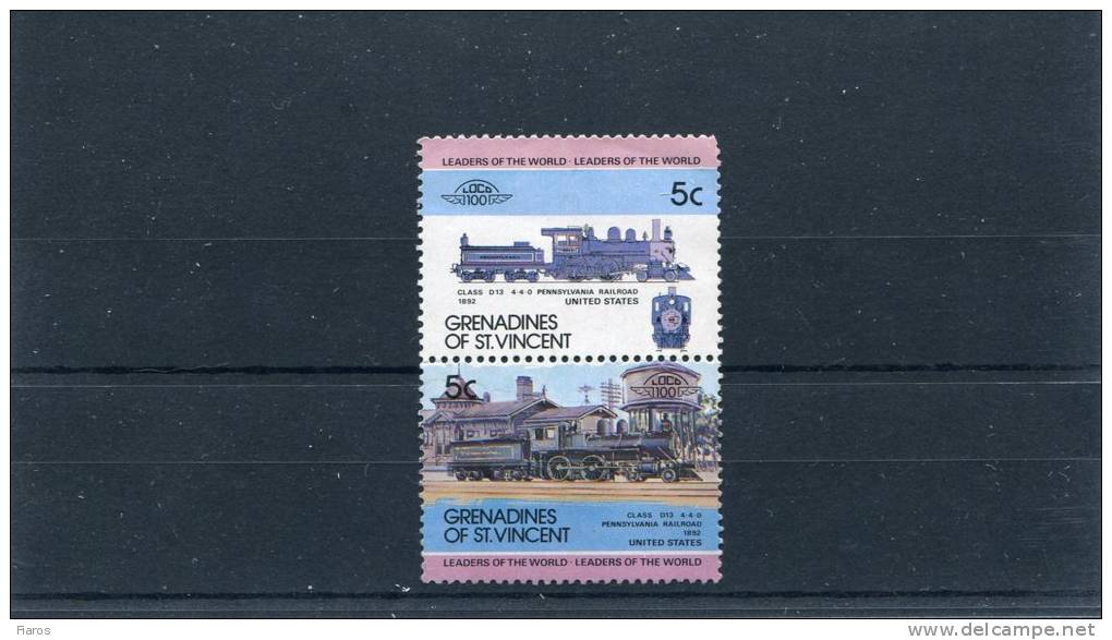 1984-87 Grenadines Of St.Vincent- "Semi-postal Issue Of Locomotives 1985"- "1892 Class D13-US" 5c In Se-tenant Pair MNH - St.Vincent E Grenadine