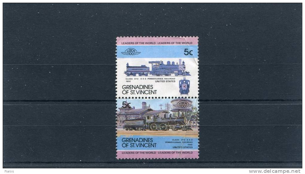 1984-7 Grenadines Of St.Vincent- "Semi-postal Issue Locomotives 1985"- "1892 Class D13-US" 5c Se-tenant Pair MNH (bends) - St.Vincent & Grenadines
