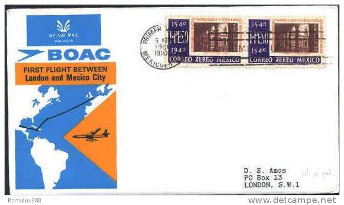 B.O.A.C FIRST FLIGHT MEXICO CITY-LONDON 1966 - Lettres & Documents