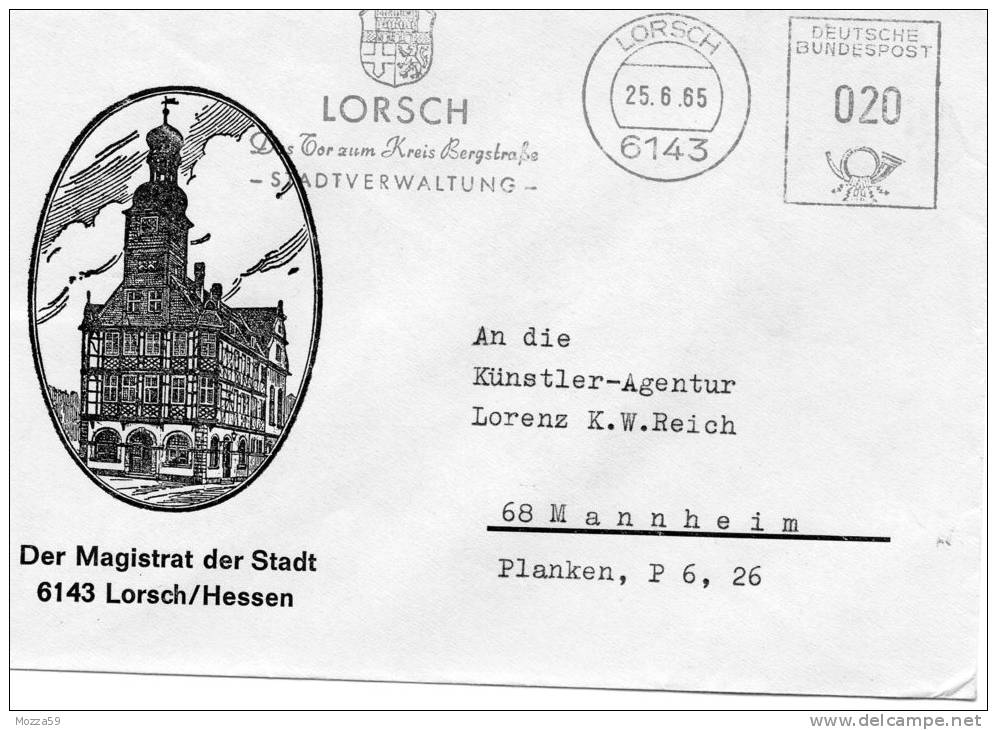 Germany 1965, Lorch/Hessen,  "Der Magistrat Der Stadt", Decorative Cover To Mannheim - Briefe U. Dokumente